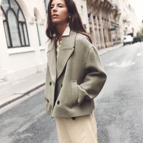 NWT ZARA SHORT DOUBLE BREASTED COAT MINK - Picture 2 of 8